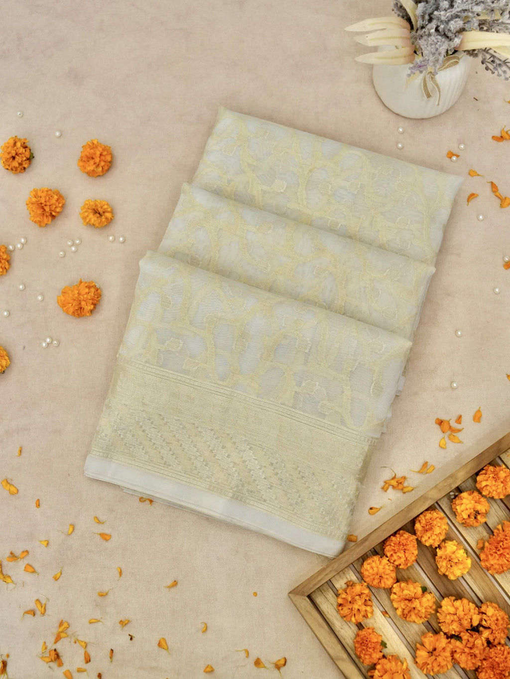 Kora Organza Saree Off White