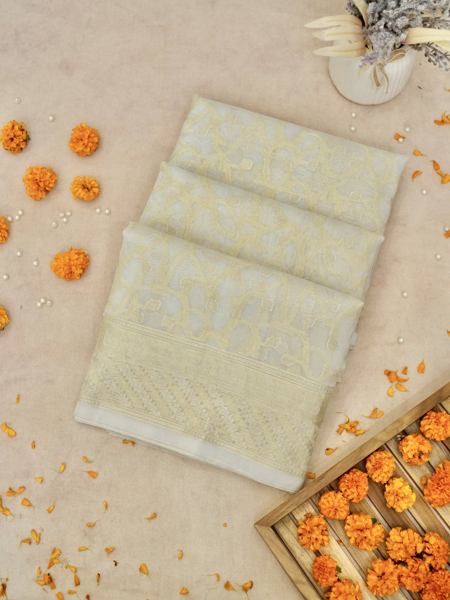 Kora Organza Saree Off White