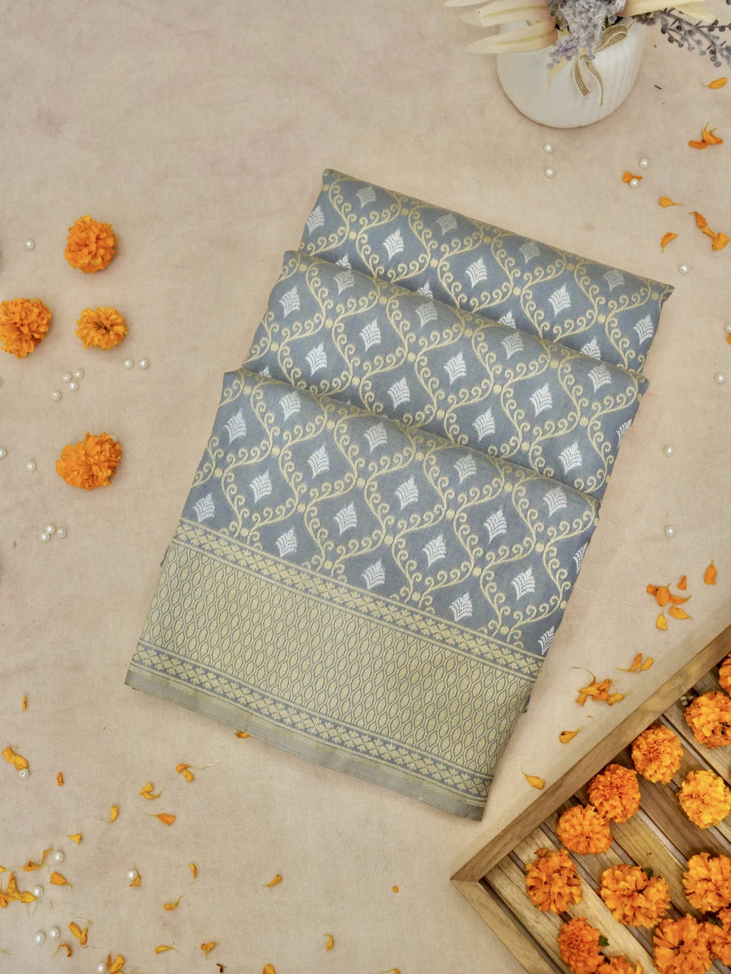 Katan Silk Saree Grey Sona Rupa