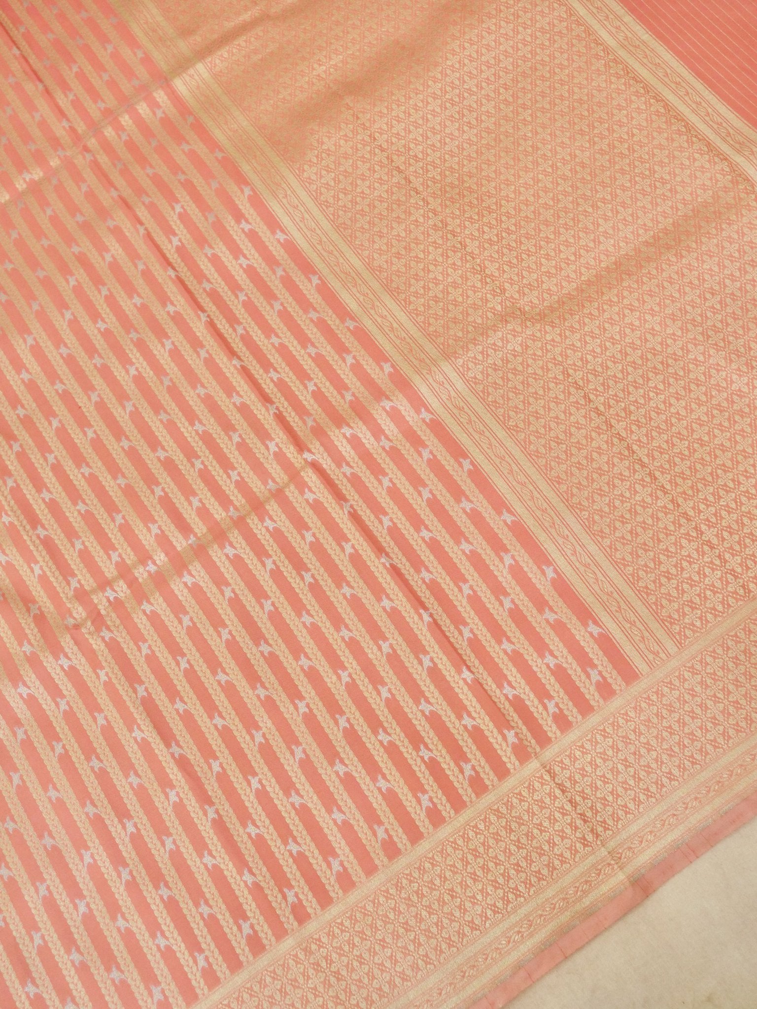 Katan Silk Saree Peach Stripes