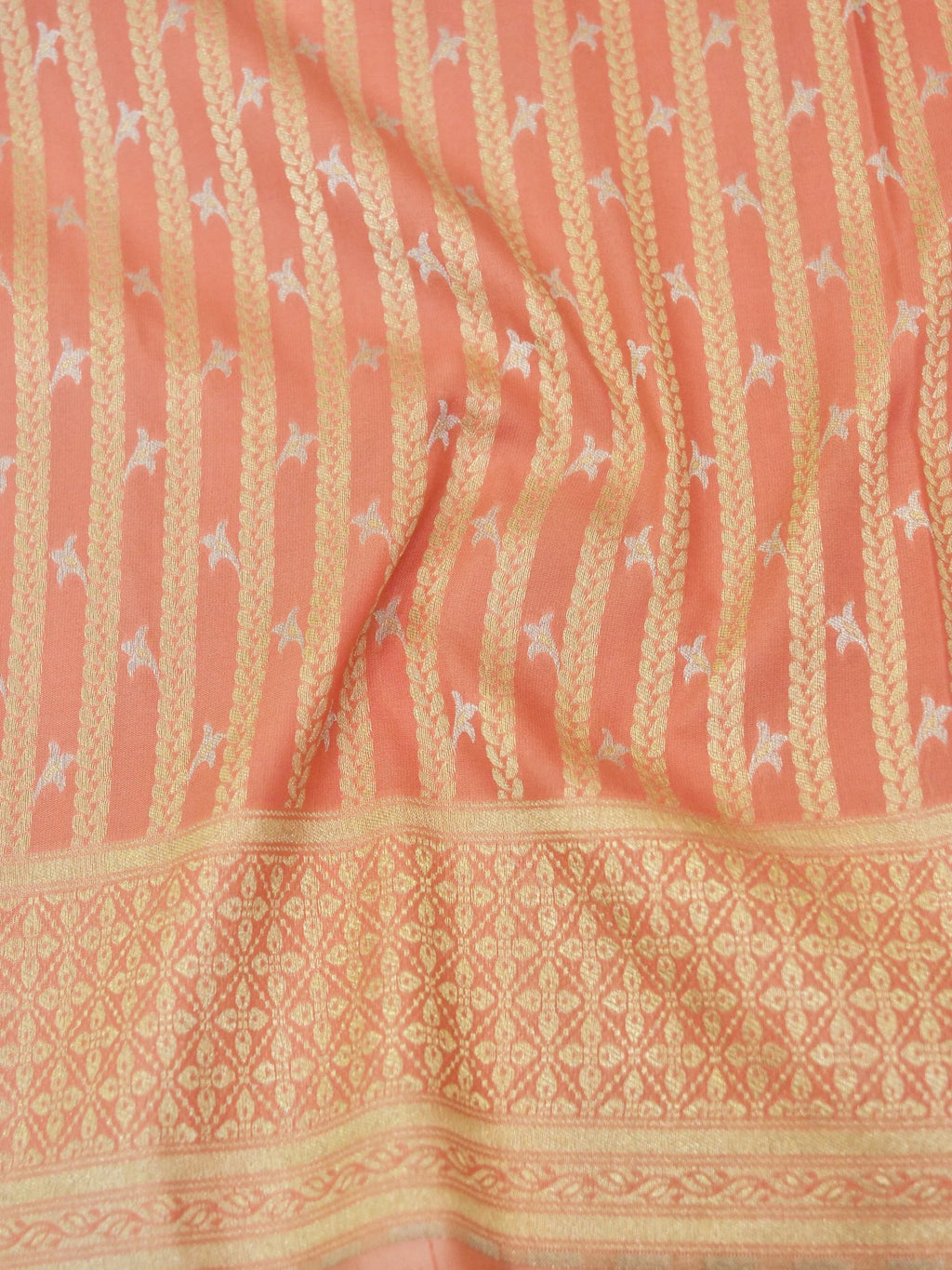 Katan Silk Saree Peach Stripes