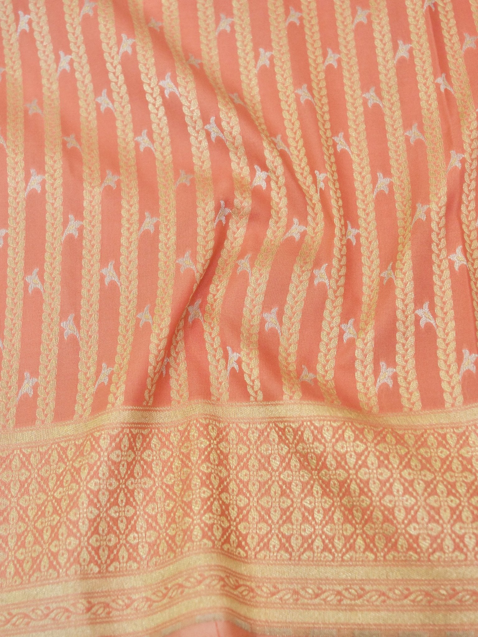 Katan Silk Saree Peach Stripes