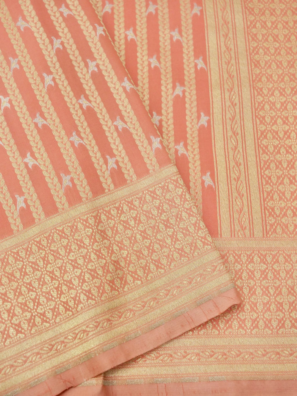 Katan Silk Saree Peach Stripes