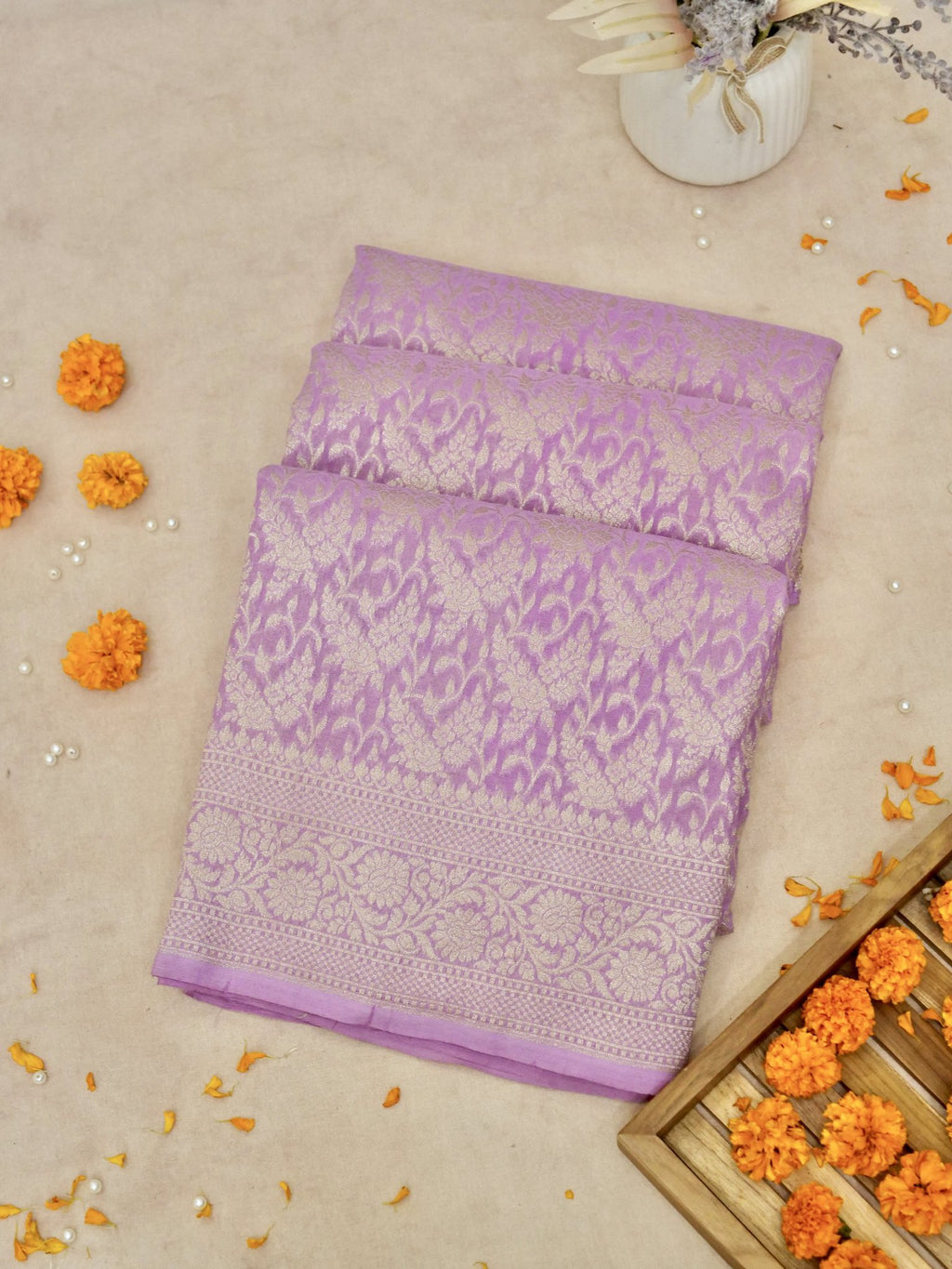 Chiffon Silk Saree – Lavender Tanchui